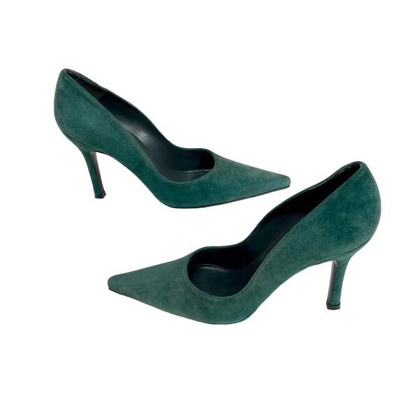 Stuart Weitzman Suede Heels Forest Green Pumps Size 6 - Picture 5 of 10